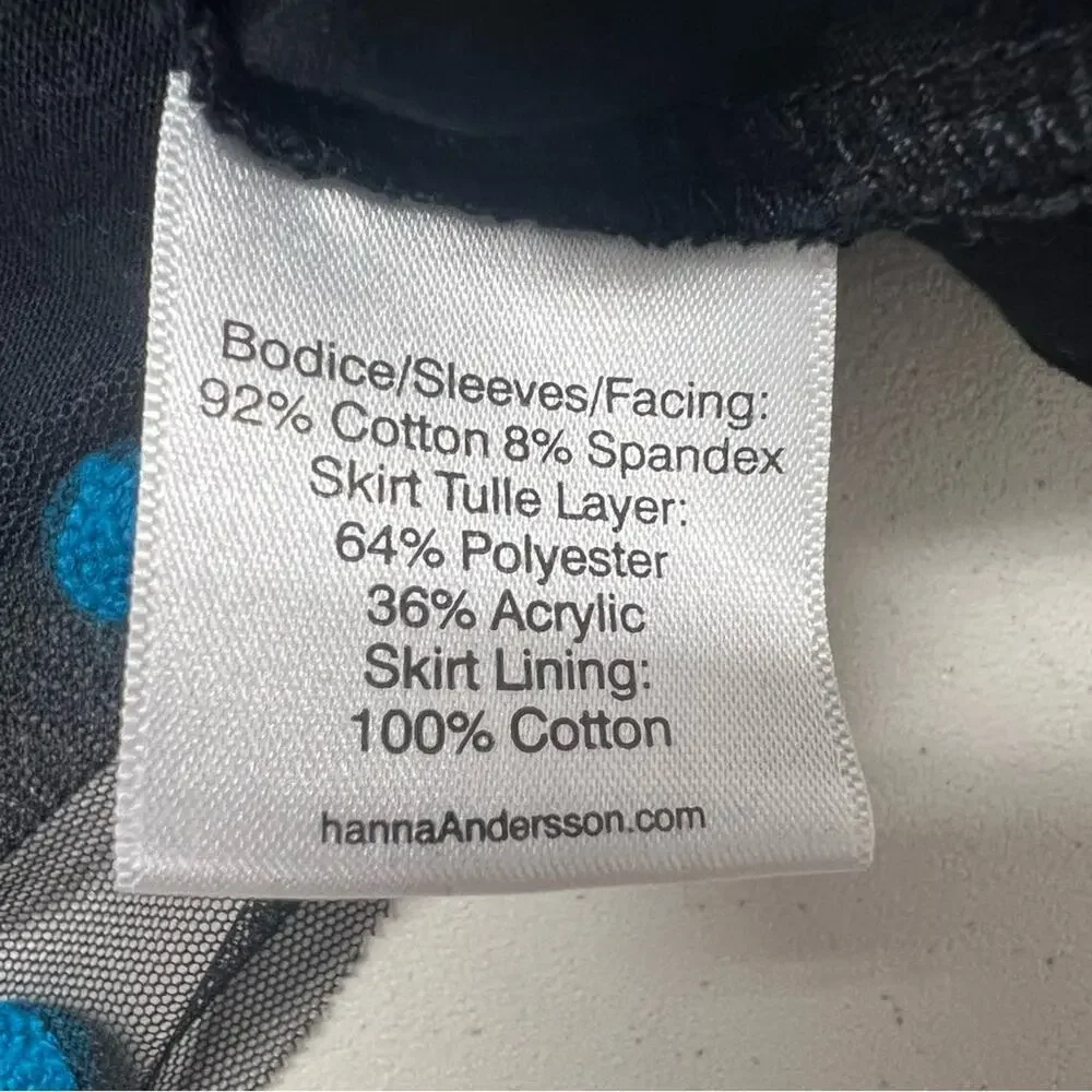 Hanna Andersson Blue Black Polka Dot Girls Dress 6/7 Long Sleeve